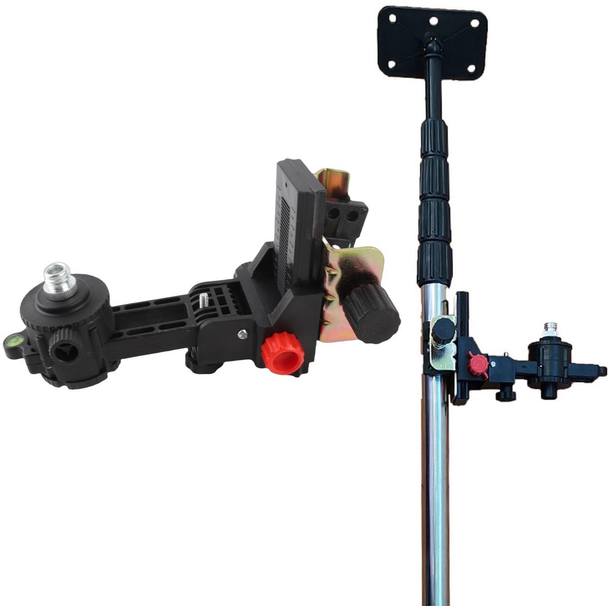 Dailygoods - Dailygoody - Fine Tuning Bracket Level Tool Adapter - 360 Graden Rotatie - Verstelbare Openingsclip - Zwart - Telescopische Stokhouder - Geschikt voor