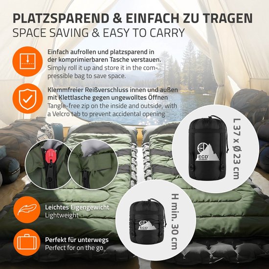 Slaapzak outdoor voor camping, kaki, 210 cm, 3 seizoenen voor volwassenen, 2in1 deken slaapzakken Warm, compact & lichtgewicht — afbeelding 3