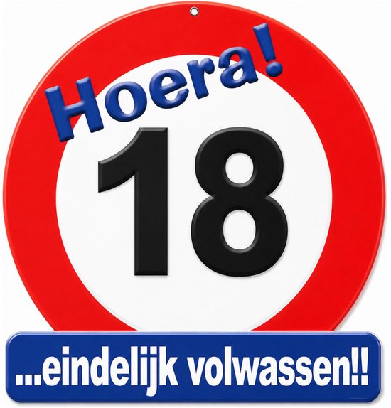 18 jaar verjaardag stopbord - Dia 50 cm - Leeftijd feestartikelen - verkeersbord - Karton - Huldebord - Deurbord