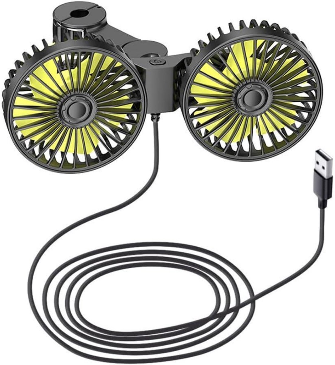 longziming -Auto Achterbank Ventilator - Auto Koelventilator - USB Ventilator - 360° Draaibare Basis - Dubbele Luchtkoppen - ABS Kunststof - Stil Vijfbladig Ontwerp - Universele Klemmontage - 1 Stuk