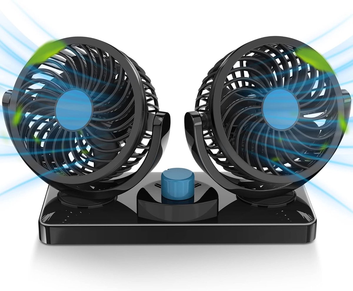 360° Roteerbare Autoventilator - 12V DC - Dubbele Kop - 2 Snelheden - Stil - Voor Dashboard Auto Boot en Thuis