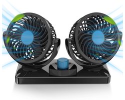 360° Roteerbare Autoventilator - 12V DC - Dubbele Kop - 2 Snelheden - Stil - Voor Dashboard Auto Boot en Thuis