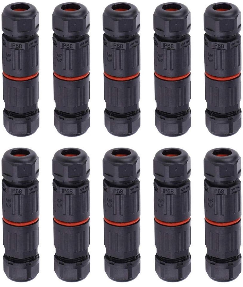Dailygoods - Dailygoody - IP68 Waterdichte Elektrische Kabelconnectoren - 3-polige Connectoren - Compact en Veilig - Zwart - Buitenstopcontact - Voor Voedingen en