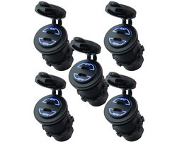 ProRide 12V USB-C Wandcontactdoos Inbouw - 30W - 2 Poorten - QC4.0 - Blauw - Voor Auto Boot en Camper - 5 stuks