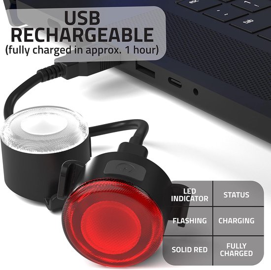 Hybride LED-fietsverlichtingsset - USB oplaadbare fietsverlichtingsset - Waterdichte voor- en achterlichten met hoge helderheid, 6 helderheidsstanden, eenvoudige installatie, geschikt voor racefietsen en mountainbikes. — afbeelding 3