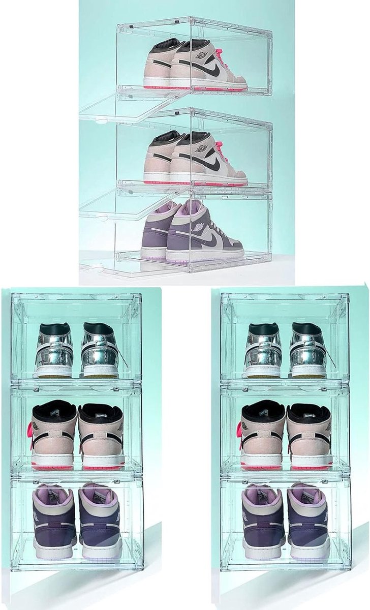 Transparante Schoenenkast van Acrylaat, Stapelbare Opbergkast voor Schoenen met Magnetische Deur, Ideaal voor Organisatie en Ruimtebesparing, 36 x 27 x 20 cm, Set van 9
