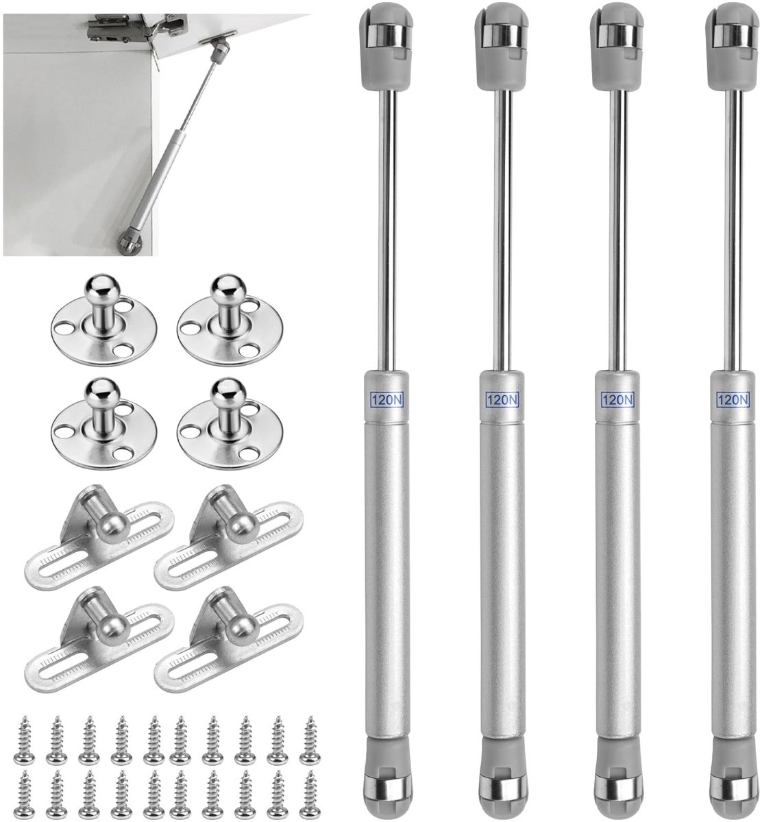 Dailygoods - Dailygoody - 4 stuks zuigers - gasveren - duurzame kwaliteit - zilver - hydraulische zuiger - 120 N/12 kg - geschikt voor keukendeuren - compact ontwerp