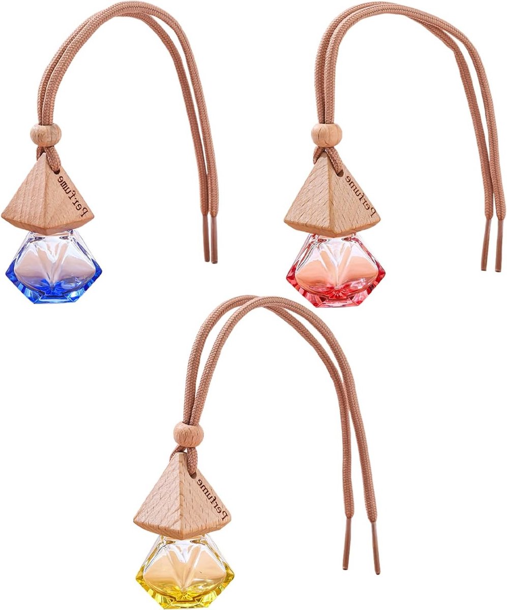 Set van 3 Lege Geurflessen voor Auto - Aromatherapie Diffusers, Luchtverfrisser en Geurverspreider voor in de Auto - Kleurvol en Decoratief