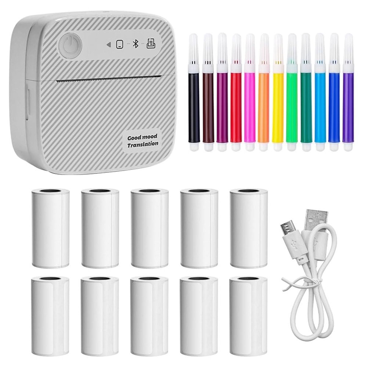 Dailygoods - Dailygoody - Miniprinter - Stickerprinter - Voor dagboek en memo - Wit - Compact en lichtgewicht - Ideaal voor reizen - Handig voor creatieve projecte