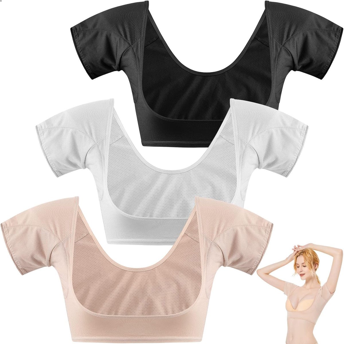 Dailygoods - Dailygoody - Set van 3 sweatshirts - Ademend en absorberend - Anti-zweetshirt voor yogasporten - Korte mouwen - Onderarmzweetbescherming - Geschikt vo...