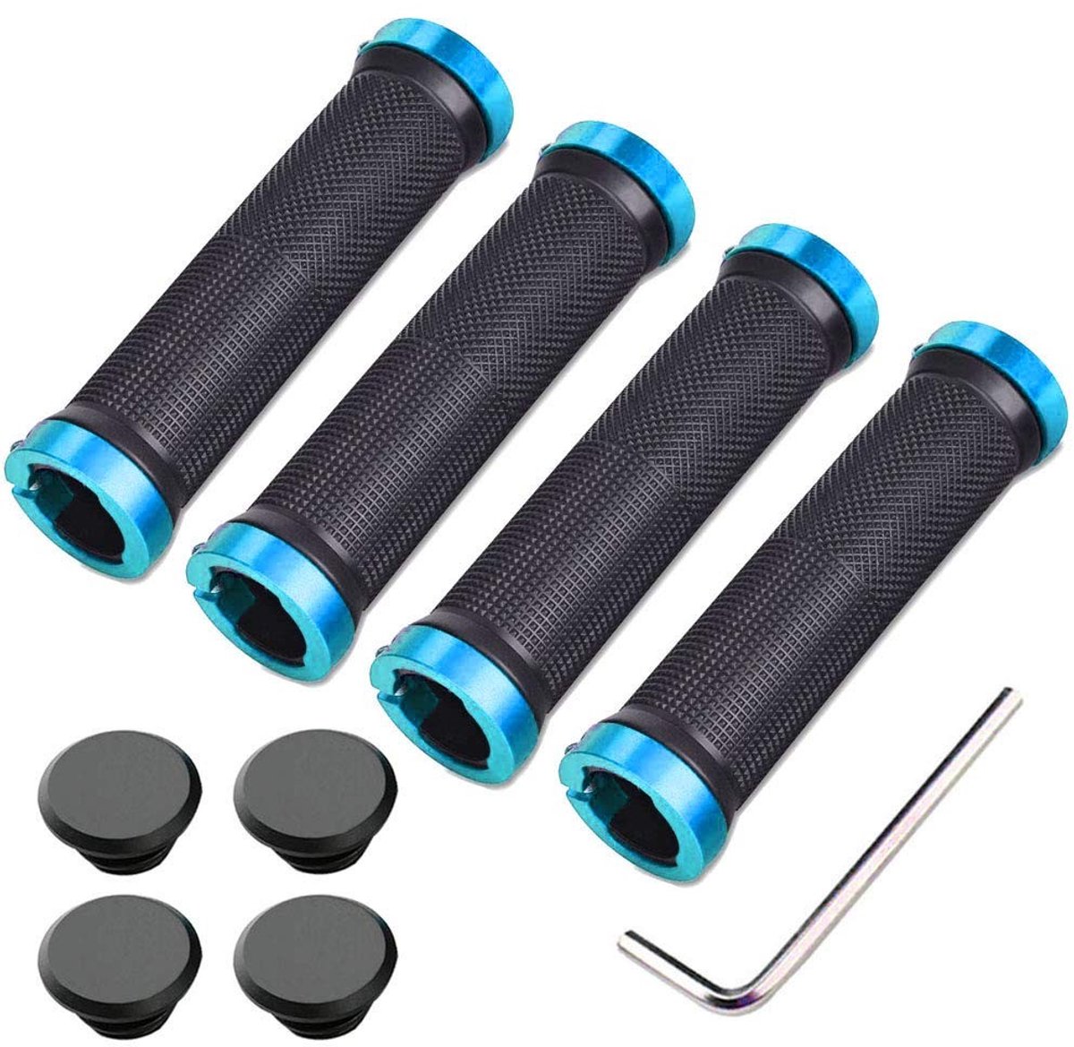 Dailygoods - Dailygoody - Fietsstuurgrepen - Antislip Rubber - Dubbel Slot - Blauw - Fietsgreepbeschermer - MTB BMX - Aluminium Ring
