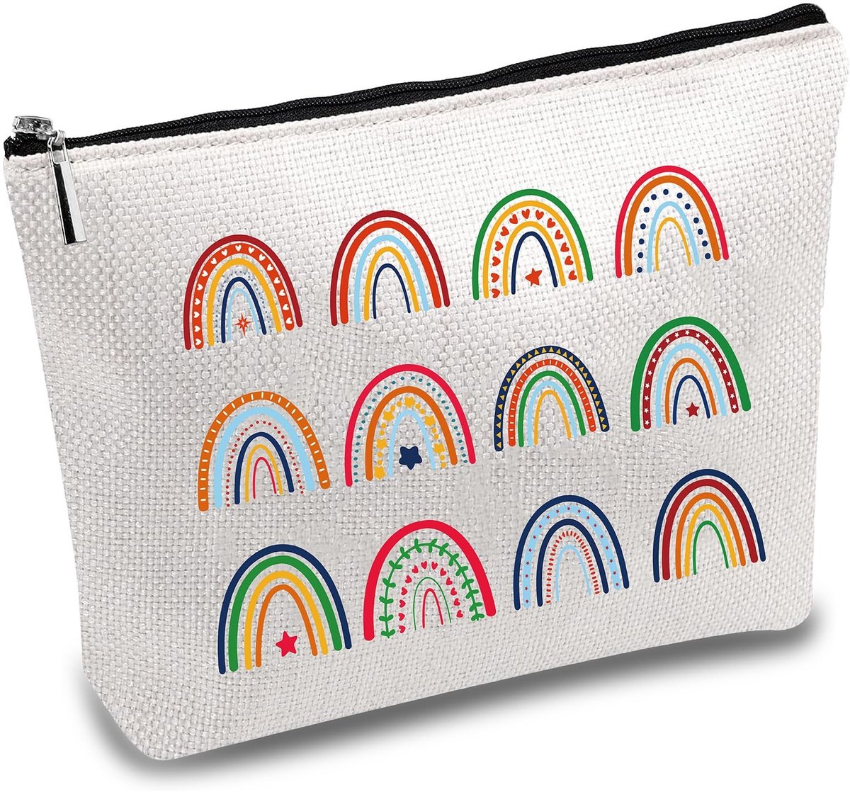 Dailygoods - Dailygoody - Regenboog Canvas Cosmetische Tas - Multifunctionele Make-up Tas - Klein met Rits - Toilettas voor Vrouwen - Geschikt voor Reizen - P