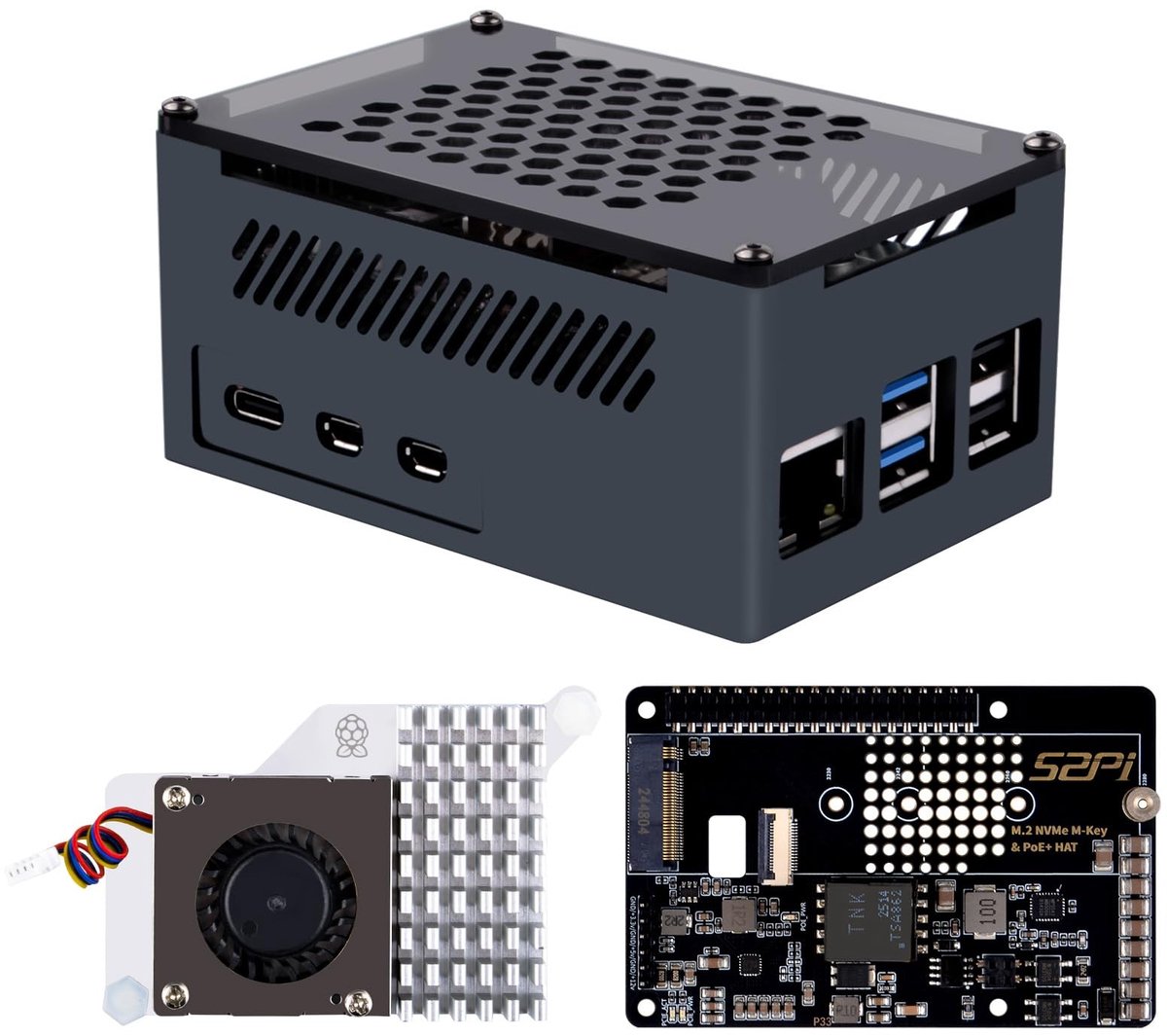 Dailygoods - Dailygoody - M.2 PoE+ Hat - Raspberry Pi 5 Accessoire - Aluminium Behuizing - Actieve Koeler - Ondersteunt M.2 SSD - Innovatieve Uitbreiding - Ge...