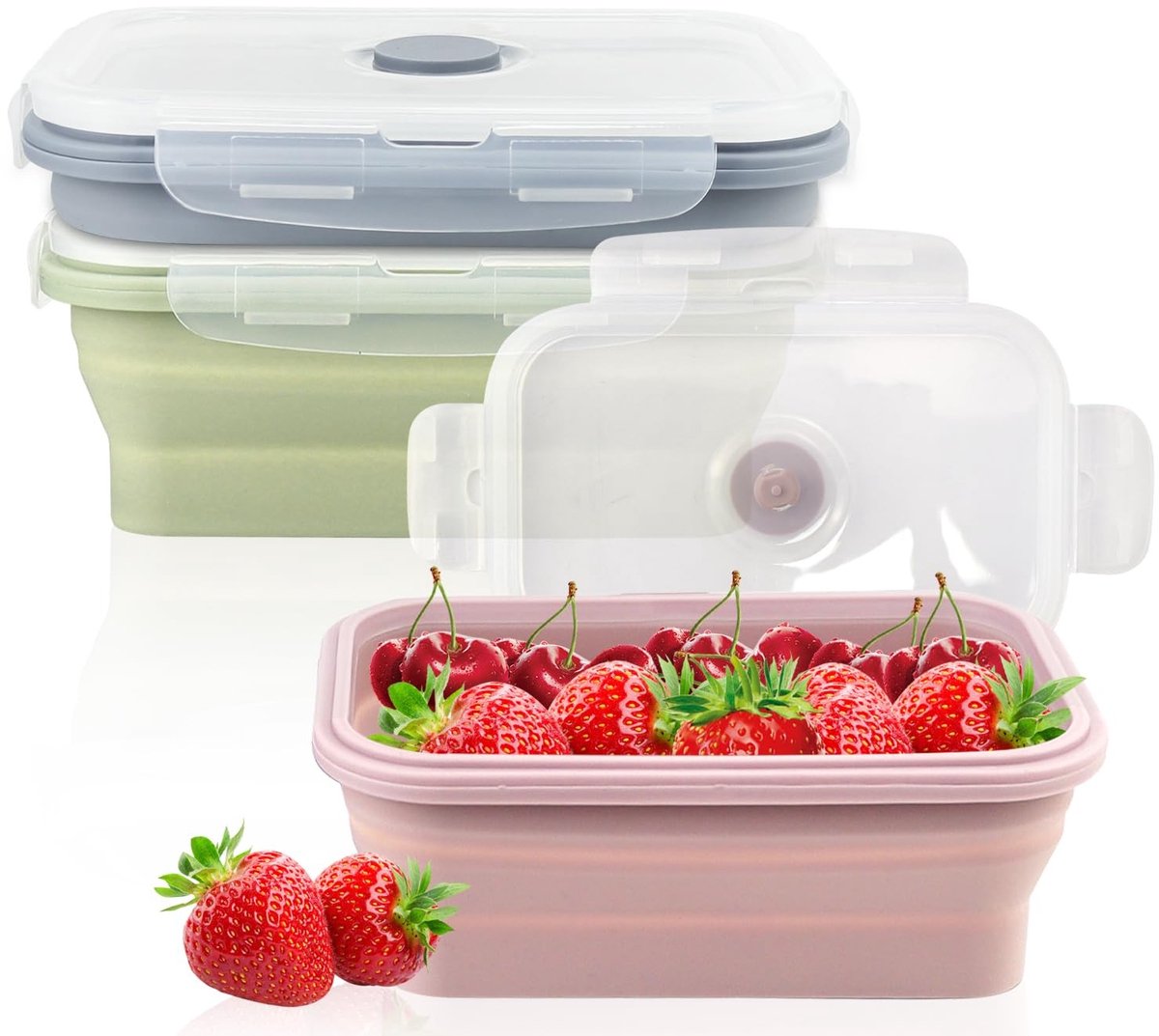 Dailygoody - Opvouwbare lunchbox - 3-pack - Modern design - Middelgroot formaat - Silicone container - Geschikt voor afhaalmaaltijden - 550 ml