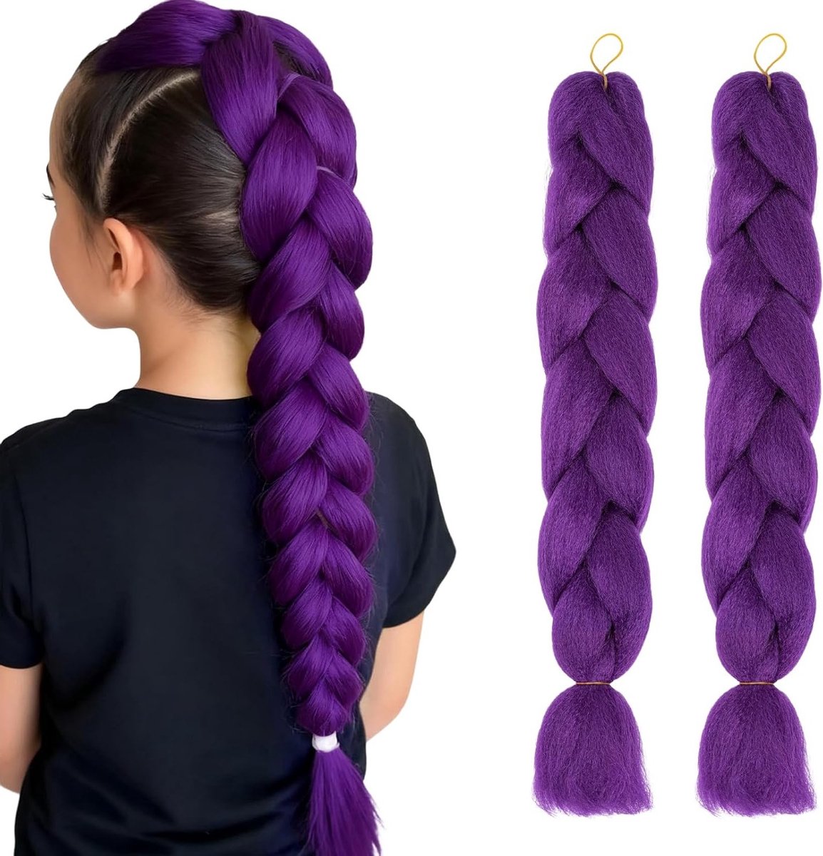 Set van 2 paarse kinderperruiken voor kostuums, Halloween en K-pop cadeau voor meisjes en vrouwen