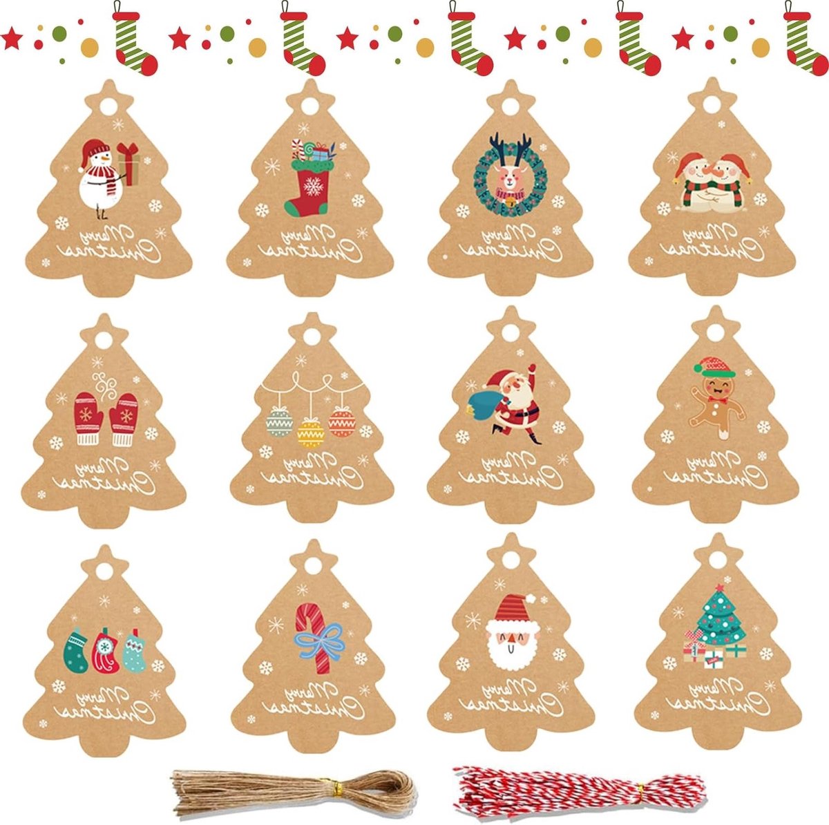 Kraft Papieren Kerstcadeautags - 96 Stuks voor Cadeauverpakking, Versiering en Kerstboomdecoratie