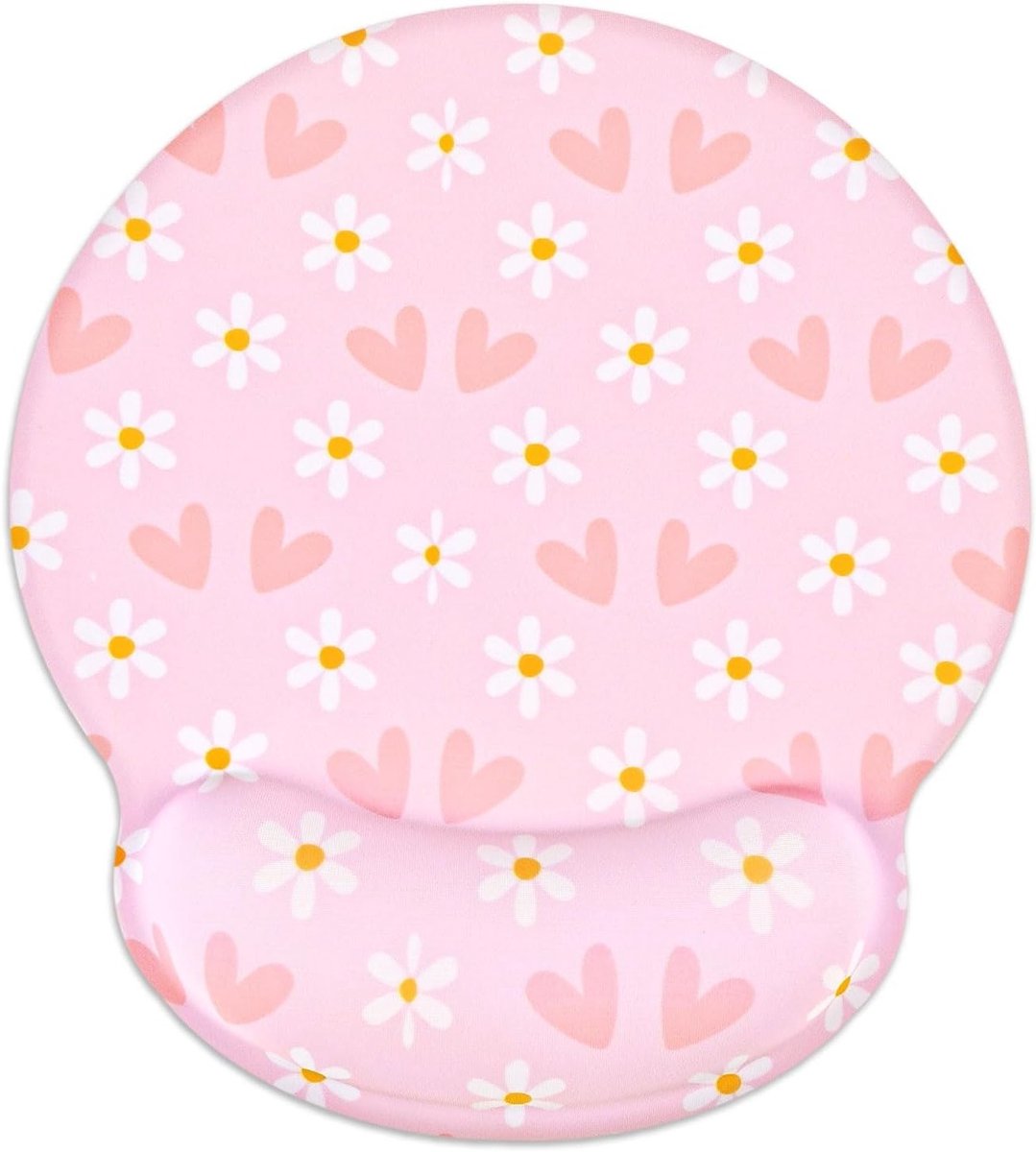 Ergonomische Muismat met Polssteun van Geheugenfoam, Pijnverlichting, Antislip Basis voor Thuis en Kantoor, Geschikt voor Computers en Laptops, Hartpatronen en Bloemen