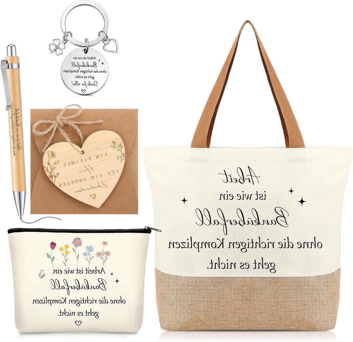 Cadeauset voor Collega's: Afscheidsgeschenk, Bedankje, Verjaardagscadeau met Tas, Make-up Tas, Balpen en Sleutelhanger