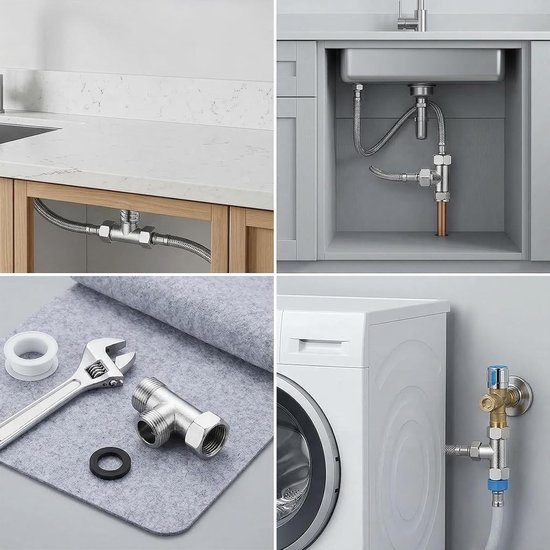 3-weg ventiel 1/2" voor wc, koper inversieventiel met 3/8" zijtanden, slangaansluiting voor toiletten en waterspoeltanks, 1 stuk — afbeelding 2