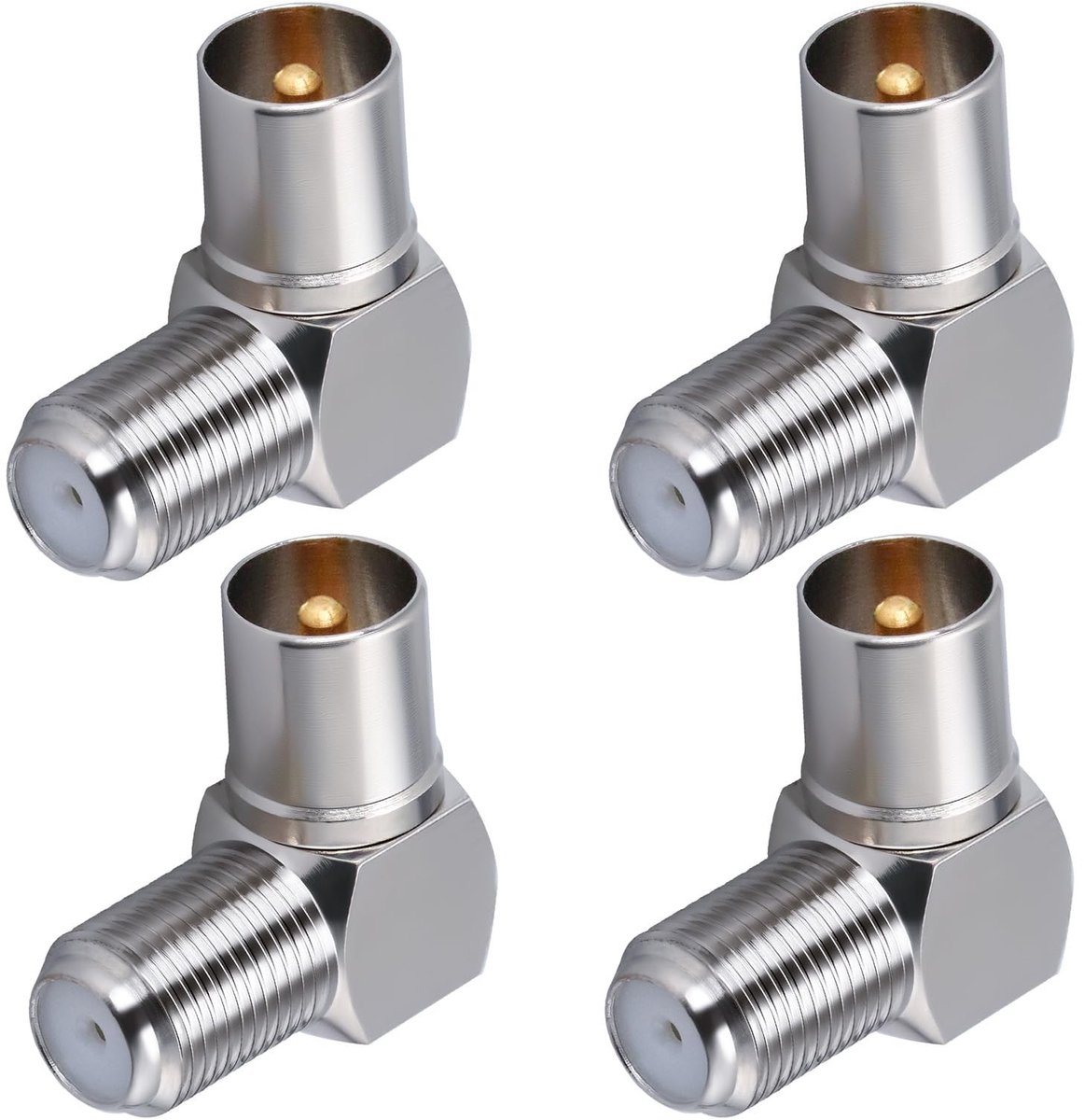 Dailygoods - Dailygoody - TV-antenne adapter - Coaxiale stekker - Vernikkeld - Ruimtebesparend - F-aansluiting - 4 stuks - Geschikt voor antennekabels
