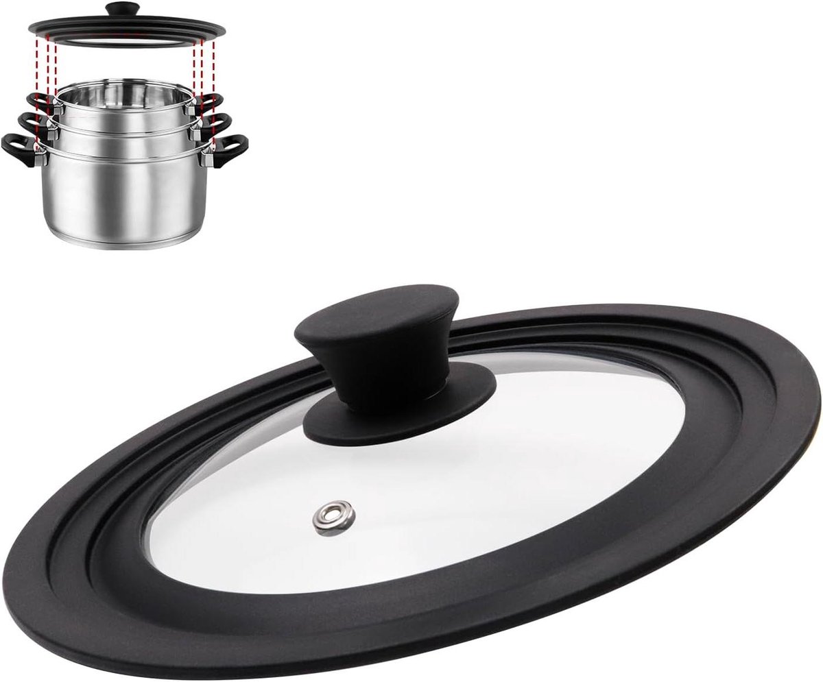 Universeel Glas Deksel - Pan Deksel - Koken - Hittebestendige Rand - 255-305 cm - Zwart
