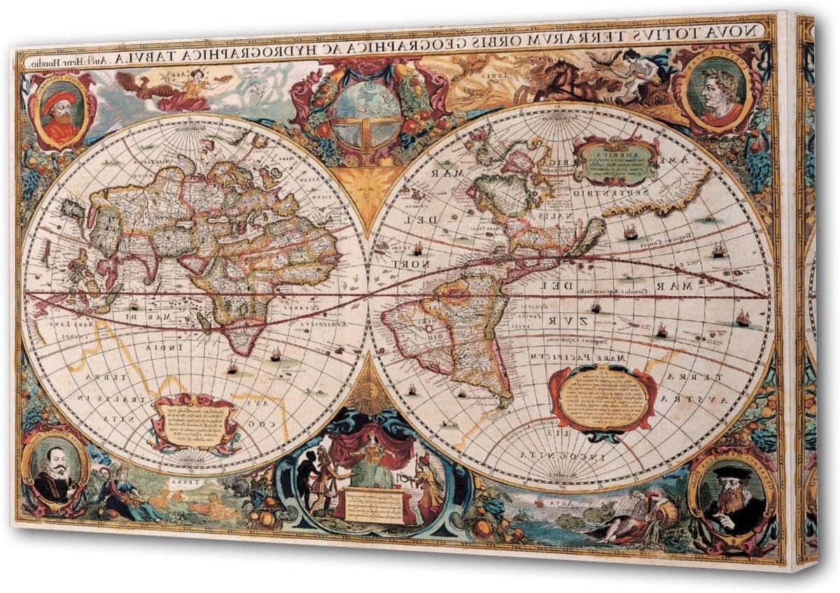 Wereldkaart Poster - Decoratief Schilderij - Muurdecoratie Wonen - 17e-eeuwse Stijl - 40 x 60 cm - Antiek
