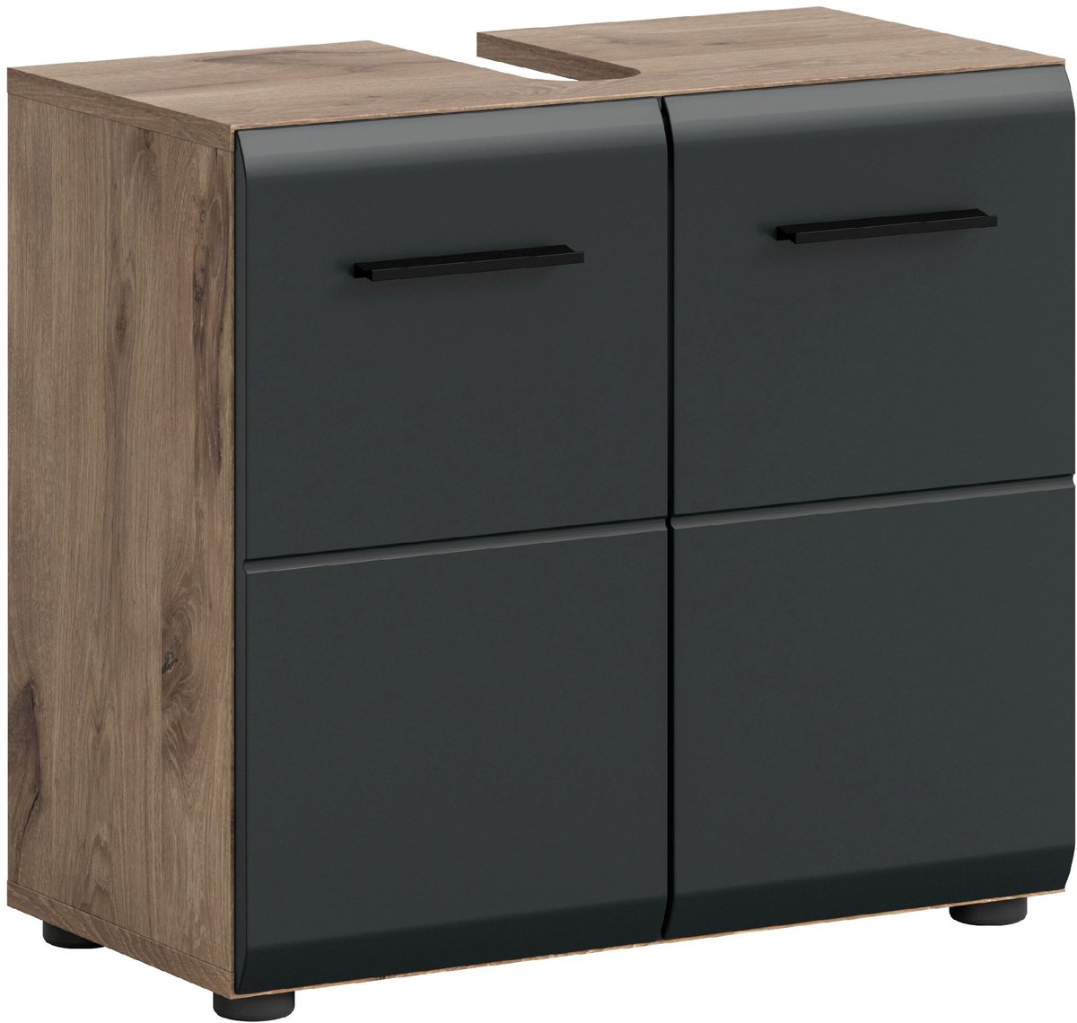 Wastafelonderkast Ice Xonox - Mat Zwart En Nox Oak - 60x54x30 Cm - Xonox - Badkamer Enkele Wastafelonderkast - Bruin; Zwart - Spaanplaat