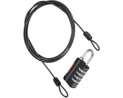 Veiligheidsstaalkabel met 4-cijferige combinatie slot, 2,0 m gecoate kabel, flexibele bagageslot voor outdoor reizen en sportuitrusting, zwart