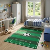 Tapiso Snooki Tapis de jeu pour enfants Football avec terrain de football pour chambre d'enfant garçons Vert Tapis pour enfants Antidérapant Doux Poils courts OEKO-TEX 160x220