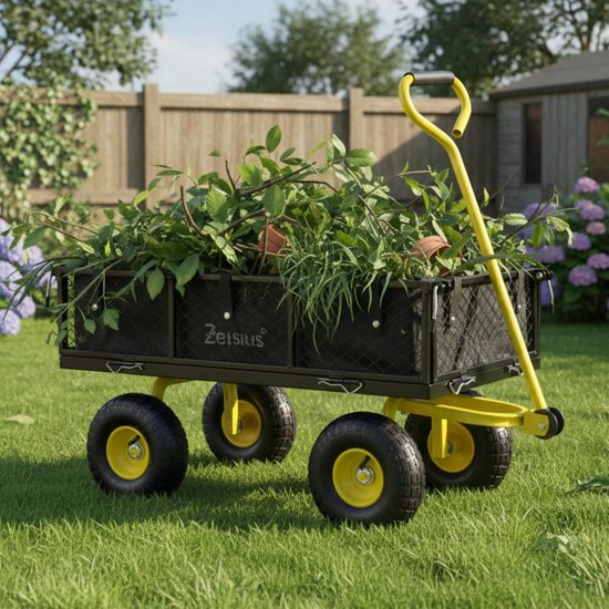 Bolderkar Tuinwagen - Handwagen Transportkar - Zwaar Werk Buiten - 350 kg Draagkracht - 75 liter Inhoud - Zwart Geel van Bolderkar — afbeelding 3