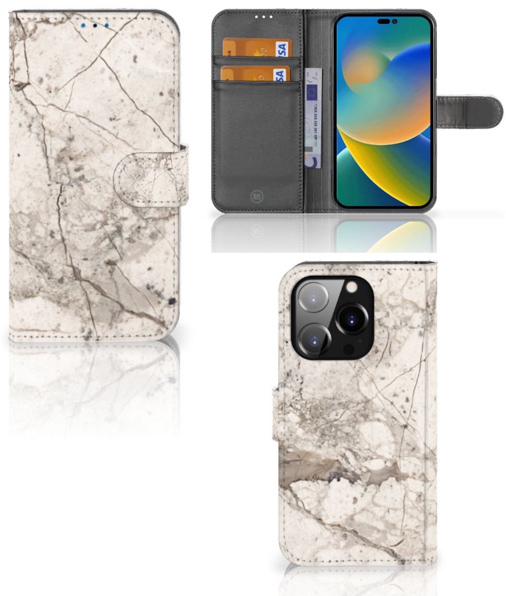 iPhone 14 Pro Bookcase Marmer Beige