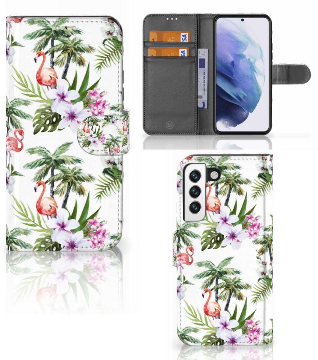Samsung Galaxy S22 Telefoonhoesje met Pasjes Flamingo Palms