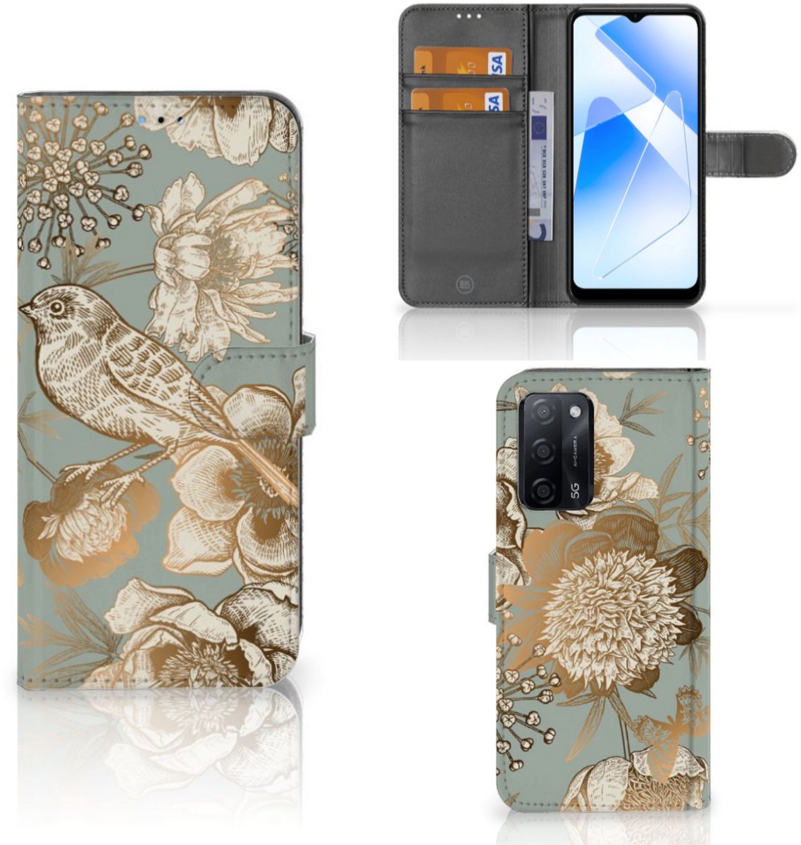 Hoesje voor OPPO A16/A16s/A54s Vintage Bird Flowers