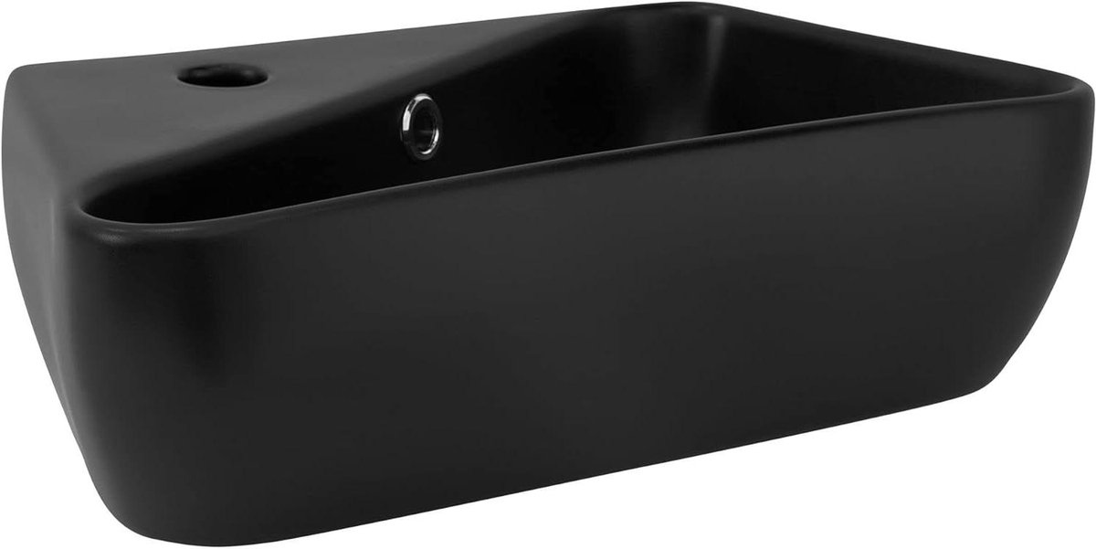 ML-Design keramische waskom in mat zwart 45x27x13 cm is een vierkante wand of opzetwastafel met overloop Deze moderne handwasbak is perfect voor de badkamer en combineert stijl met functionaliteit