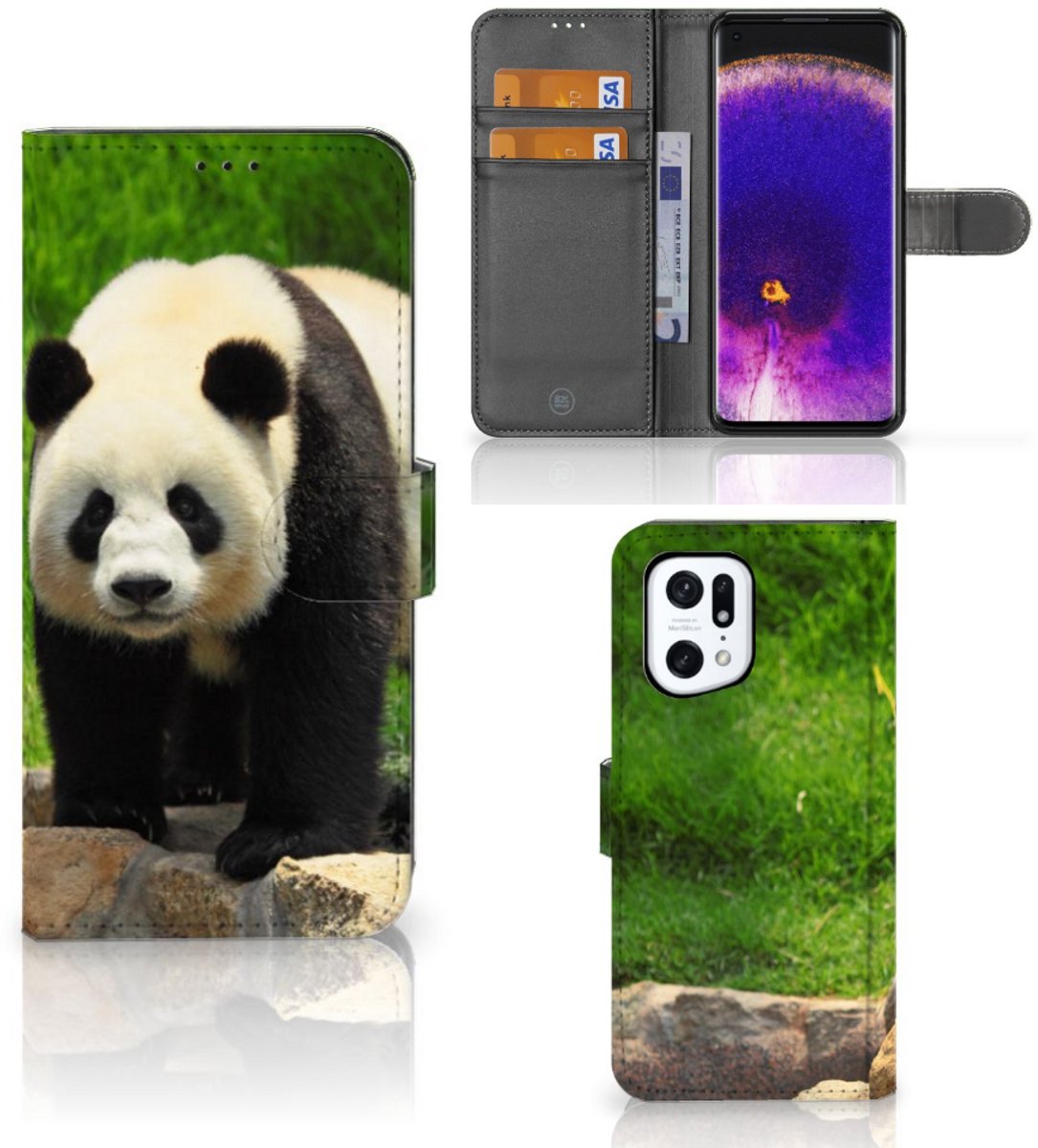 OPPO Find X5 Pro Telefoonhoesje met Pasjes Panda