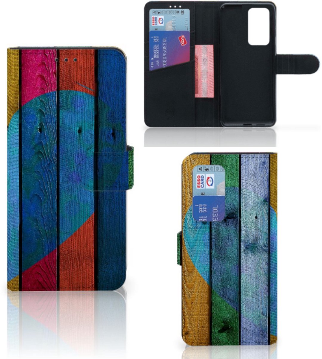 Huawei P40 Pro Book Style Case Wood Heart - Cadeau voor je Vriend