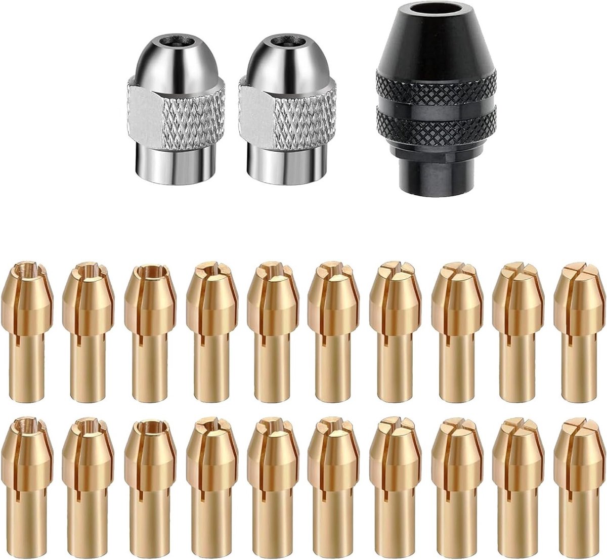 23-delige spindelset met messing boorhouder en snelwissel, geschikt voor roterend gereedschap, precisieboren en accessoires