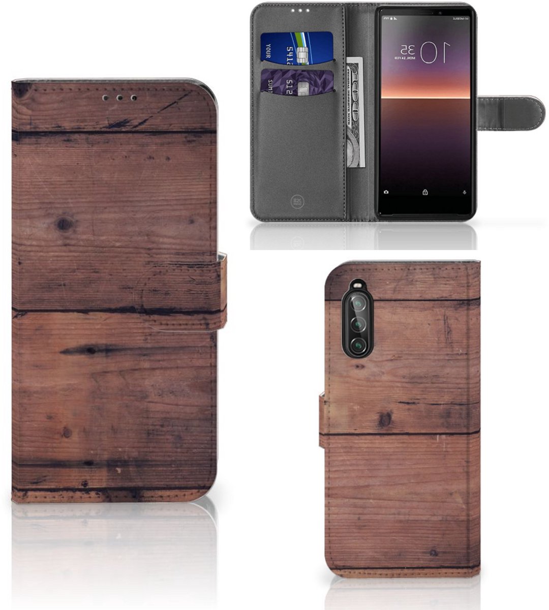 Sony Xperia 10 II Book Style Case Old Wood