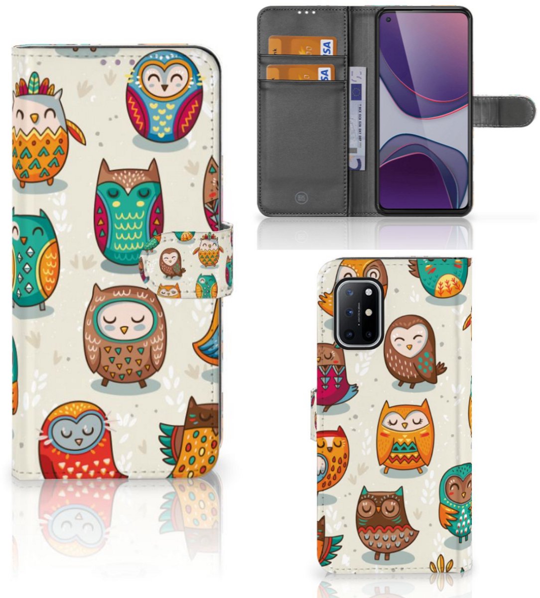 OnePlus 8T Telefoonhoesje met Pasjes Vrolijke Uilen
