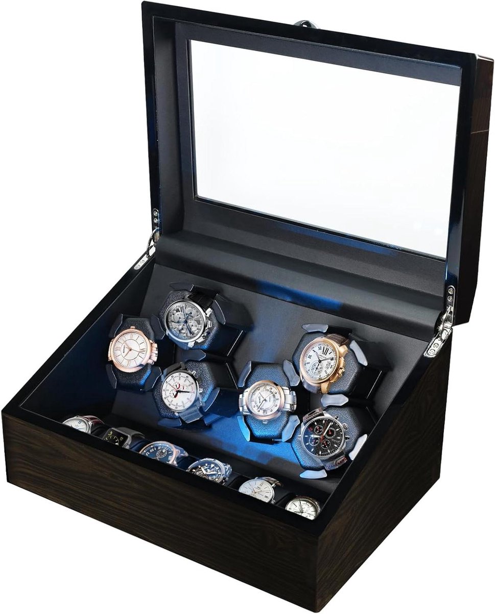 Watch Winder - Rotatiebox Horloges - Horloges Opladen - 6+6 Capaciteit - Niet Gespecificeerd - Houtkleur