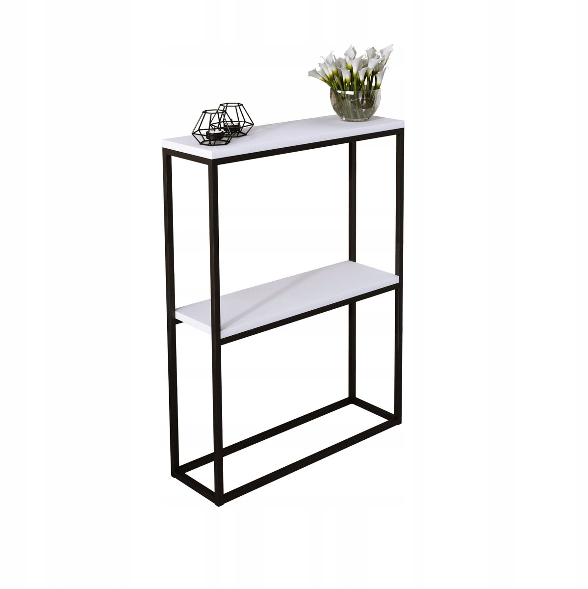 FutuStal - Konsolta - 60x20cm - Bijzettafel - Zwart Mat - Wit Mat Blad