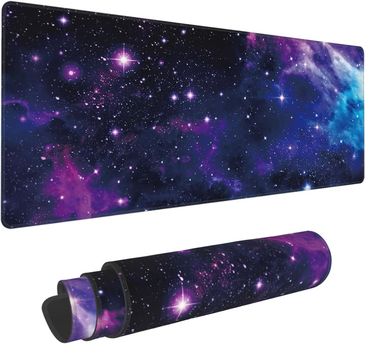 Bureaumat - Gamingmuismat Groot - Bureau Organiseren - Gestikte Rand - 30 x 80 cm - Galaxy Nebula Universe Ruimte