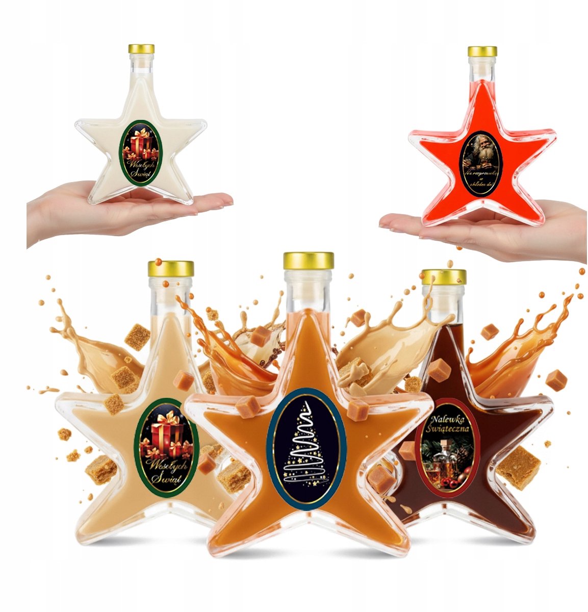 Bimberek Serie - Glazen Sterrenfles - 200ml - Handgemaakte Decoratie - Inclusief Etykieta en Kurk