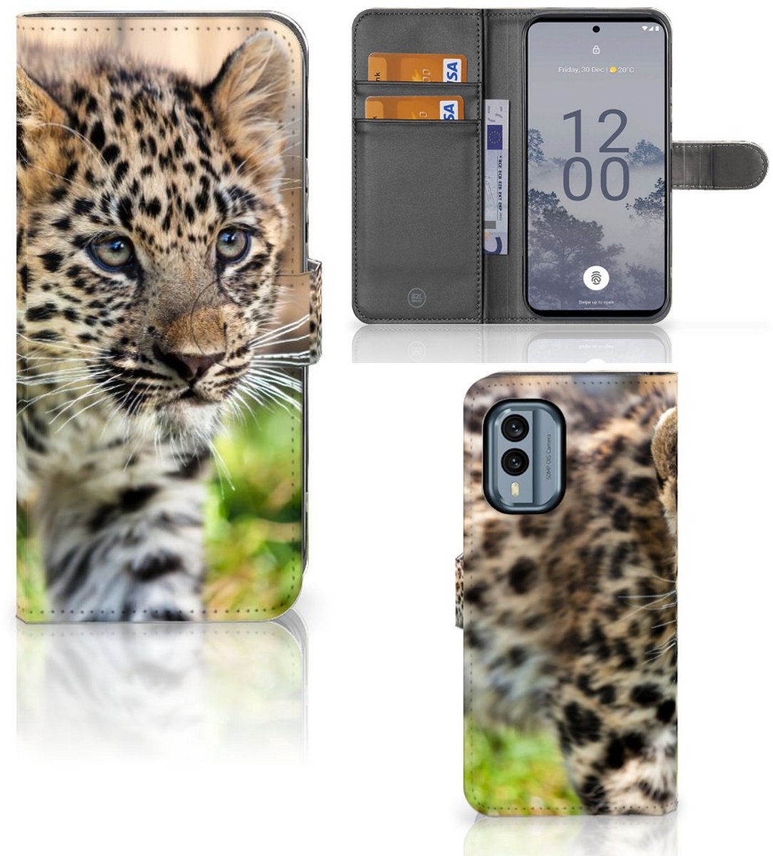 Nokia X30 Telefoonhoesje met Pasjes Baby Luipaard