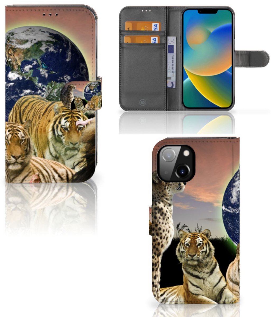 Apple iPhone 14 Telefoonhoesje met Pasjes Roofdieren