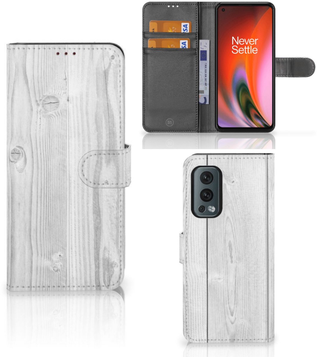 OnePlus Nord 2 5G Book Style Case White Wood