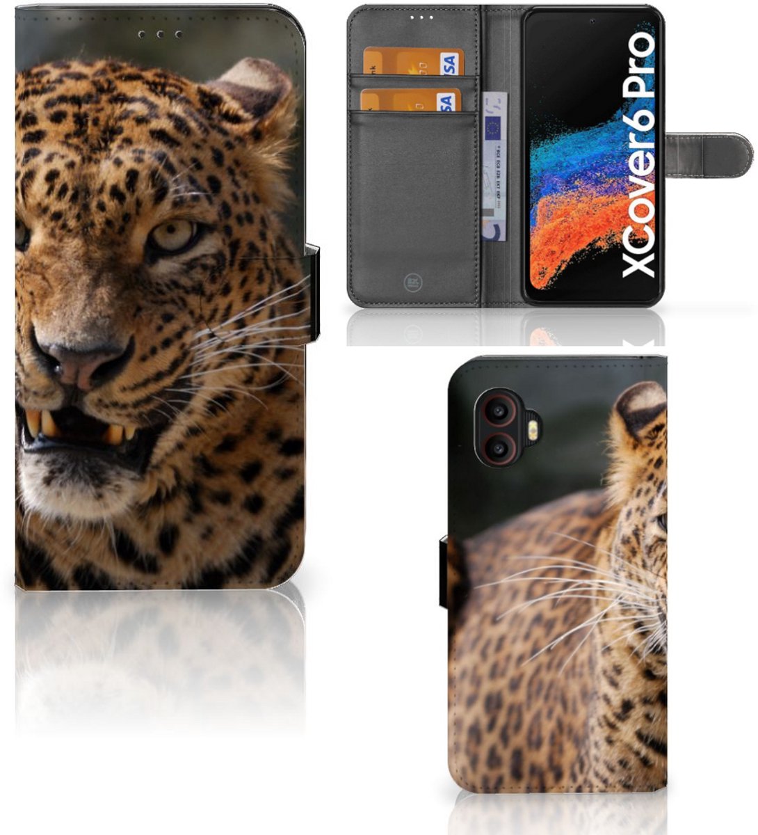 Samsung Galaxy Xcover 6 Pro Telefoonhoesje met Pasjes Luipaard