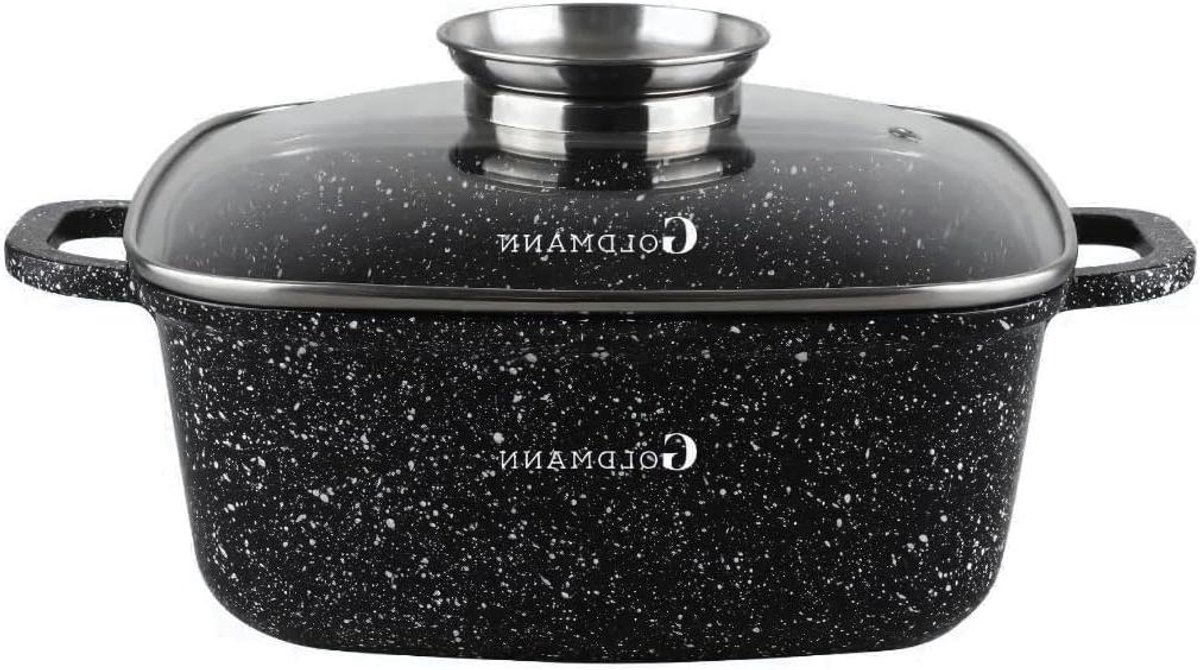 Gegoten Aluminium Braadpan - Gietijzeren Pan - Langzaam Garen - Keramische Antiaanbaklaag - 28 CM Vierkant - Donkerblauw Graniet