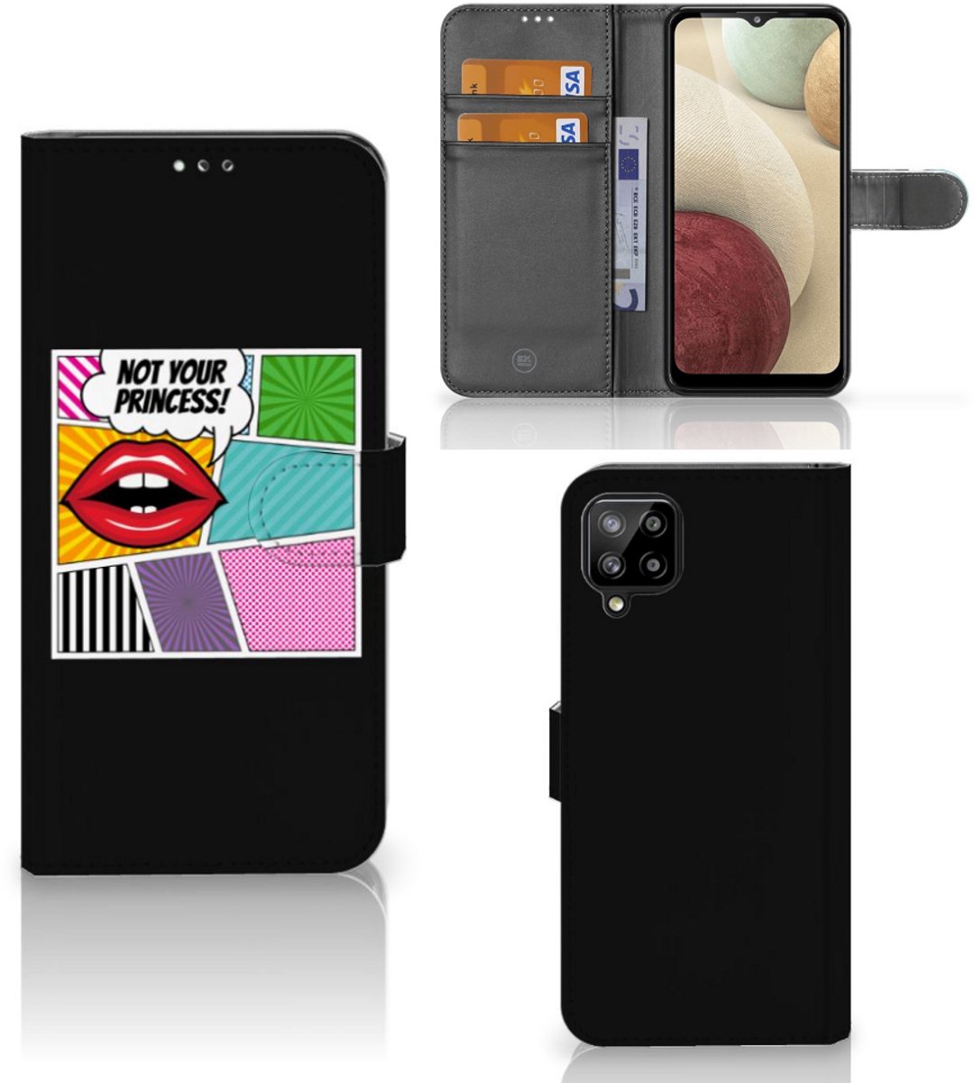 Boekhoesje voor Samsung Galaxy A12 Wallet Case met Pasjes Popart Princess