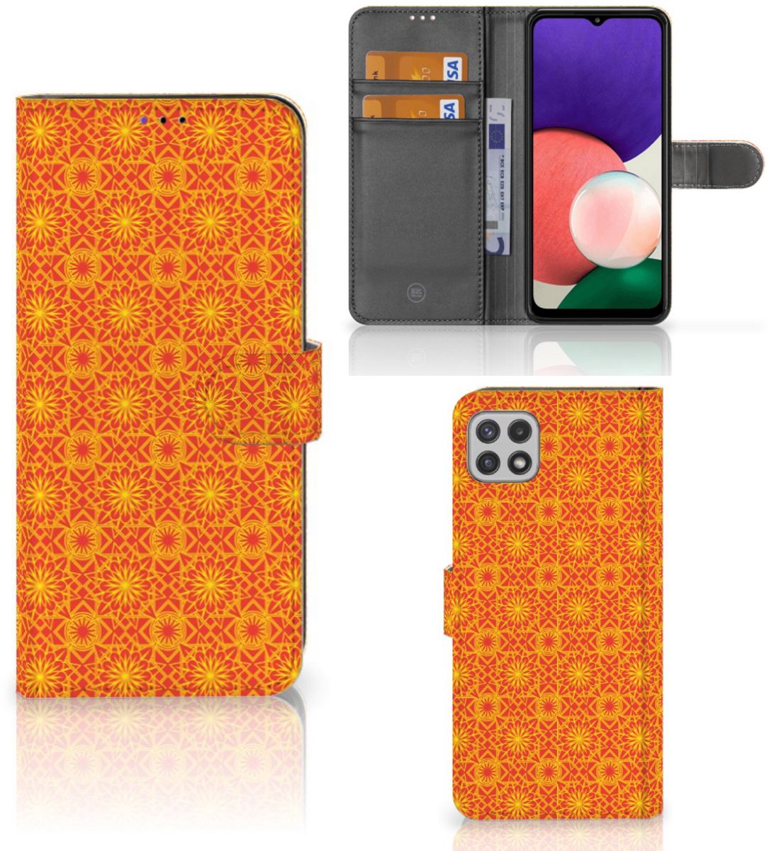 Boekhoesje voor Samsung Galaxy A22 5G Telefoon Hoesje Batik Oranje